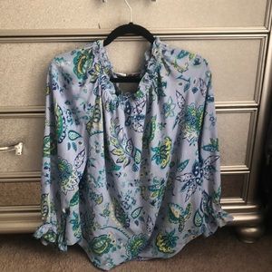 Talbots blue and green paisley blouse